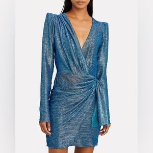 Patbo Blue Metallic Faux Wrap Mini Dress. Size 4.